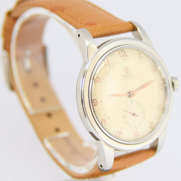 1950 Omega Large Automatic Bumper with Arabic Dial Jumbo Model 2493 in Stainless Steel Case with Archive Extract