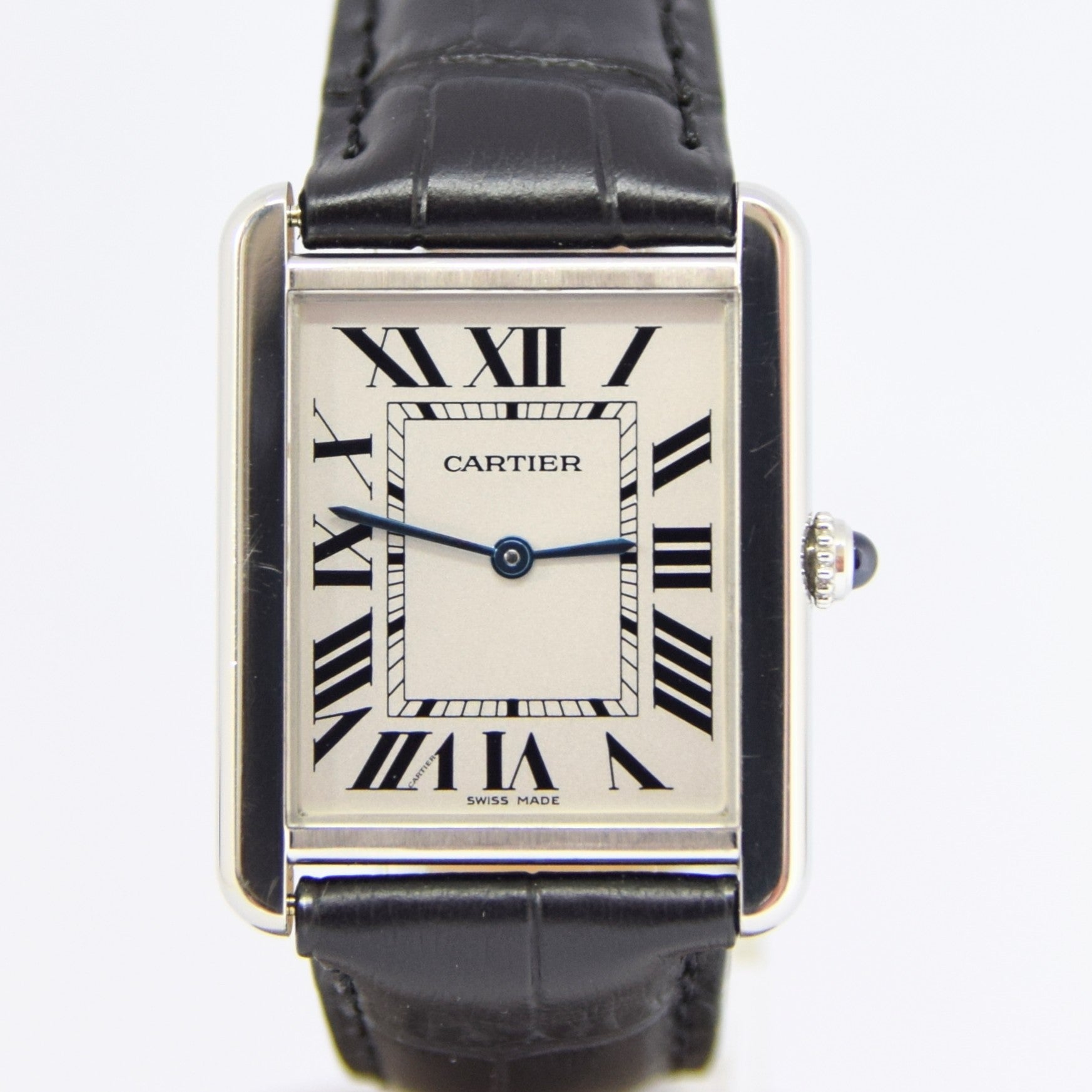 Classic Cartier Full Size Tank Solo Model 2715 in Stainless Steel with Deployment Buckle & Box Circa 2010