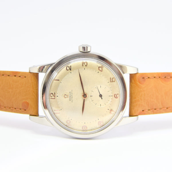 1950 Omega Large Automatic Bumper with Arabic Dial Jumbo Model 2493 in Stainless Steel Case with Archive Extract