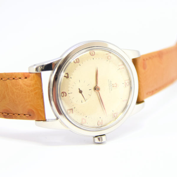 1950 Omega Large Automatic Bumper with Arabic Dial Jumbo Model 2493 in Stainless Steel Case with Archive Extract