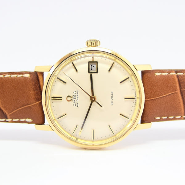 1969 Omega Automatic De Ville Date Model 166.5020 in 9ct Gold with Box and Papers