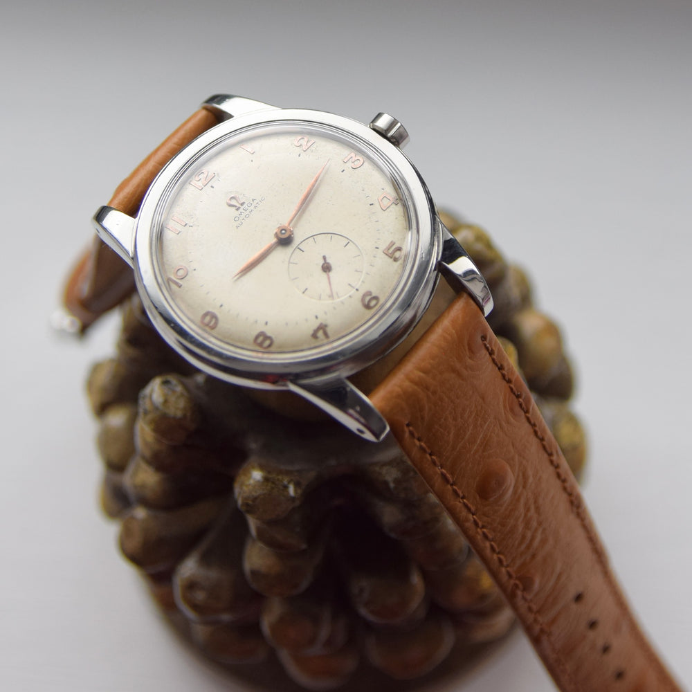 1950 Omega Large Automatic Bumper with Arabic Dial Jumbo Model 2493 in Stainless Steel Case with Archive Extract