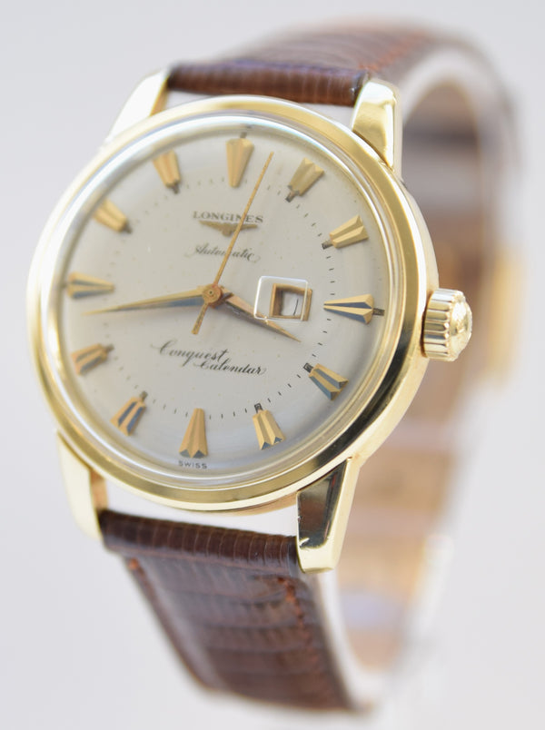 Longines Stunning Gold capped Conquest Calendar Wristwatch Model 9007 - Dated 1959 with Original Box