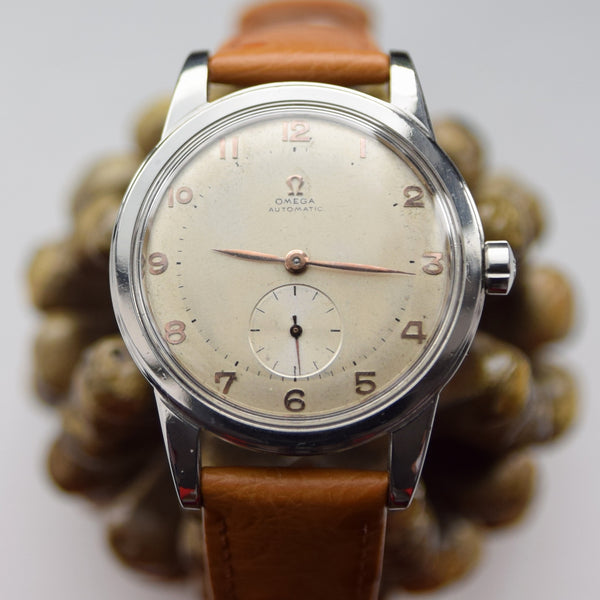 1950 Omega Large Automatic Bumper with Arabic Dial Jumbo Model 2493 in Stainless Steel Case with Archive Extract