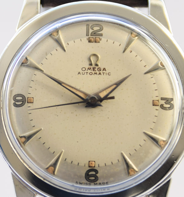 1949 Omega Automatic Bumper with Fabulous Original Two Tone Dial Model 2577 in Stainless Steel