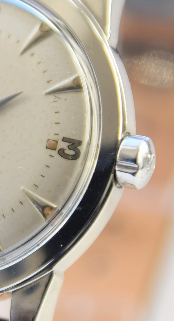 1949 Omega Automatic Bumper with Fabulous Original Two Tone Dial Model 2577 in Stainless Steel