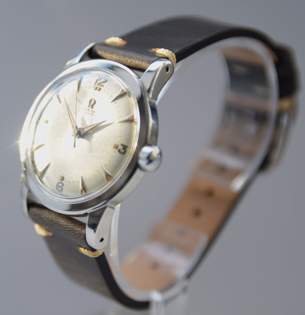 1949 Omega Automatic Bumper with Fabulous Original Two Tone Dial Model 2577 in Stainless Steel