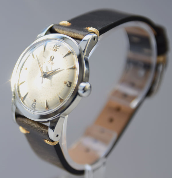 1949 Omega Automatic Bumper with Fabulous Original Two Tone Dial Model 2577 in Stainless Steel