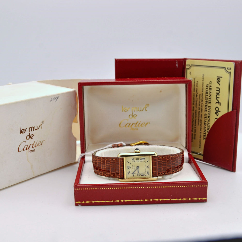 1984 Cartier Ladies Tank Mechanical Manual Wind with Classic Roman Dial and Box & Papers