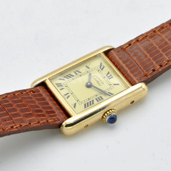 1984 Cartier Ladies Tank Mechanical Manual Wind with Classic Roman Dial and Box & Papers