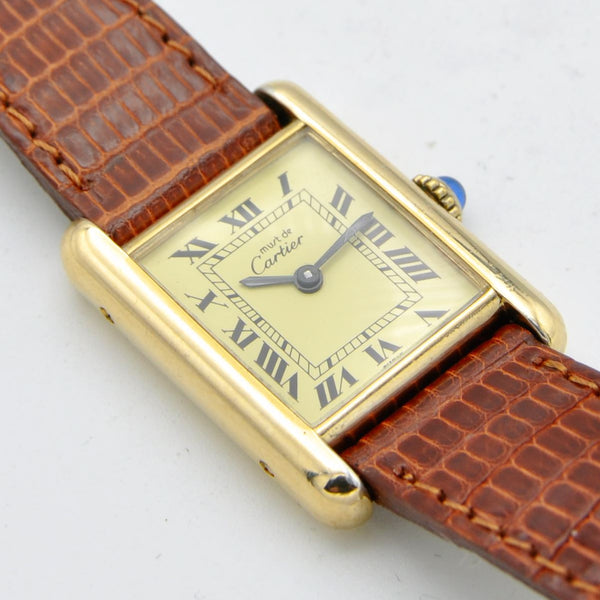 1984 Cartier Ladies Tank Mechanical Manual Wind with Classic Roman Dial and Box & Papers