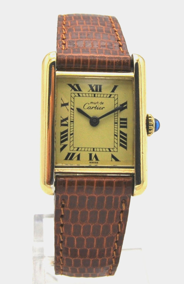 1984 Cartier Ladies Tank Mechanical Manual Wind with Classic Roman Dial and Box & Papers