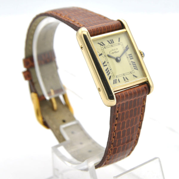 1984 Cartier Ladies Tank Mechanical Manual Wind with Classic Roman Dial and Box & Papers