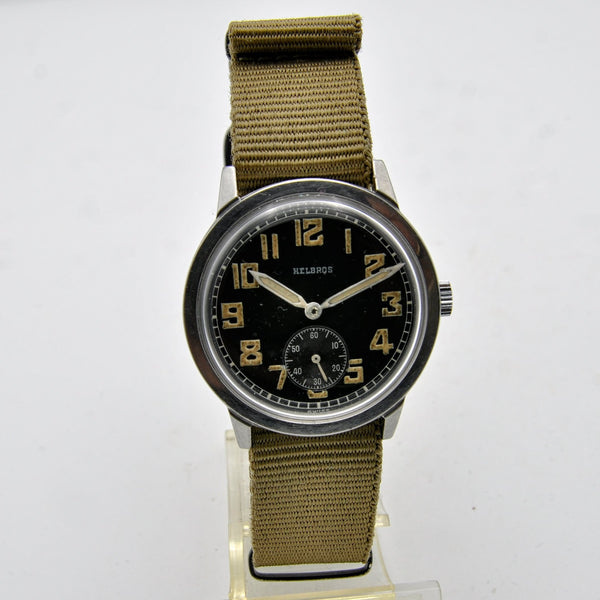 1940s Helbros Rare Military Style Wristwatch with Original Propaganda Box Helvetia Cal 82a
