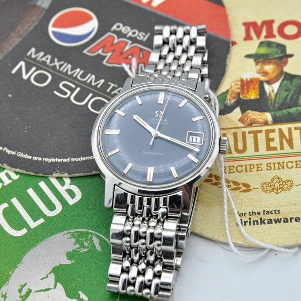 1969 Omega Geneve Automatic Date Model 166.070  with Stunning Rare Electric Blue Dial