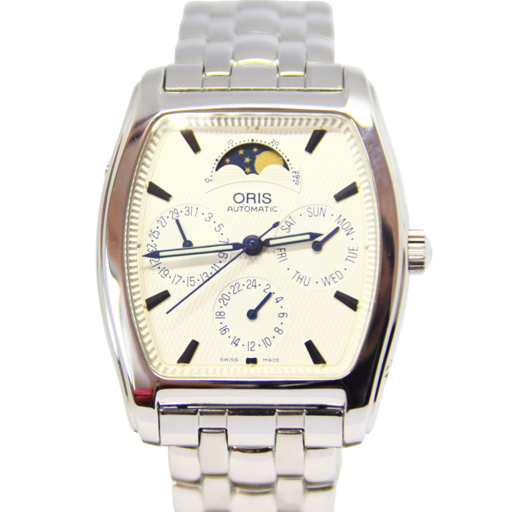 2011 Oris Automatic Triple Calendar with Moonphase and Dual Time Zone Wristwatch Model 7488 on Bracelet