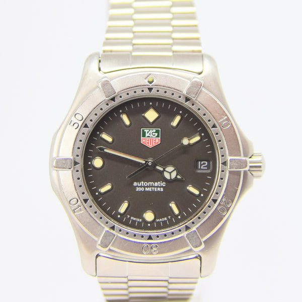 1990s TAG Heuer Automatic 2000 Series Dive Watch Model 669.206F 38mm Stainless Steel on Fliplock Bracelet with Service Box