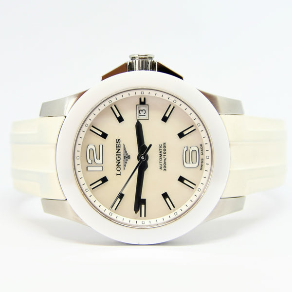 Longines Conquest Automatic Watch Model L36554862 in 39mm with MOP Dial - Stainless Steel & Ceramic Case with Box