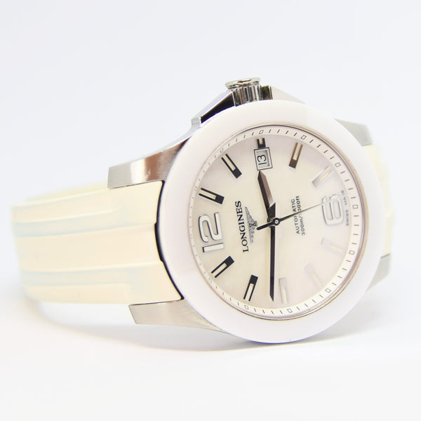 Longines Conquest Automatic Watch Model L36554862 in 39mm with MOP Dial - Stainless Steel & Ceramic Case with Box