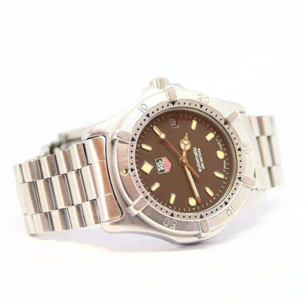 1990s TAG Heuer Automatic 2000 Series Dive Watch Model 669.206F 38mm Stainless Steel on Fliplock Bracelet with Service Box