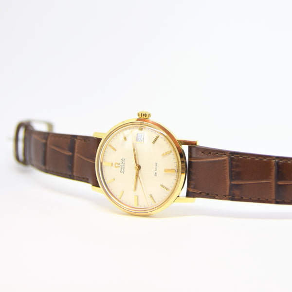 1969 Omega Automatic De Ville Date Model 166.5020 in Solid 18k Gold with Satin Dial