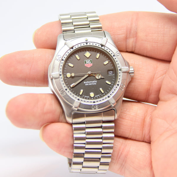 1990s TAG Heuer Automatic 2000 Series Dive Watch Model 669.206F 38mm Stainless Steel on Fliplock Bracelet with Service Box