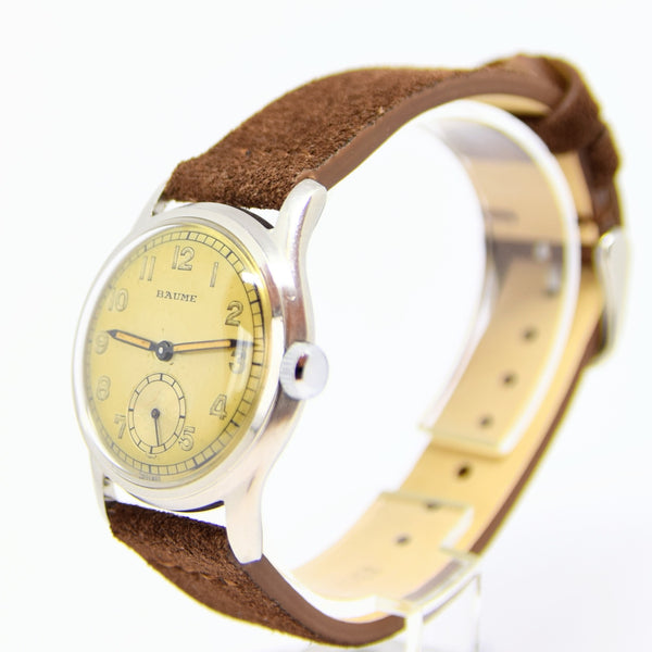 1940s Baume Manual Wind Wristwatch with Original Salmon Dial and Great Lume! UK Agent for Longines