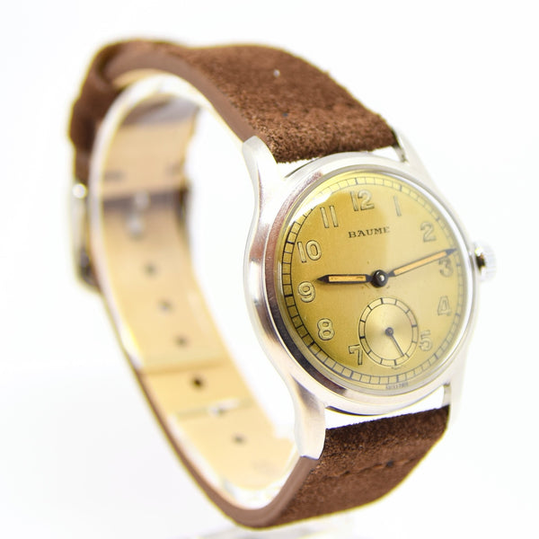 1940s Baume Manual Wind Wristwatch with Original Salmon Dial and Great Lume! UK Agent for Longines
