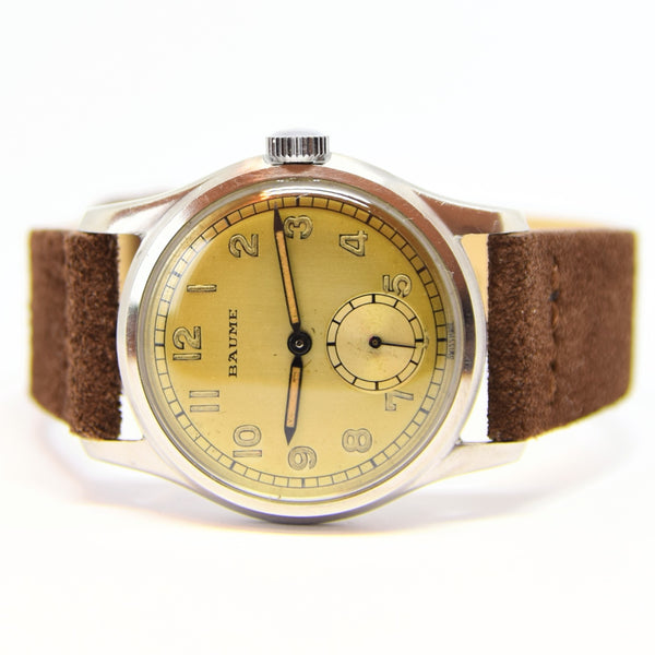 1940s Baume Manual Wind Wristwatch with Original Salmon Dial and Great Lume! UK Agent for Longines