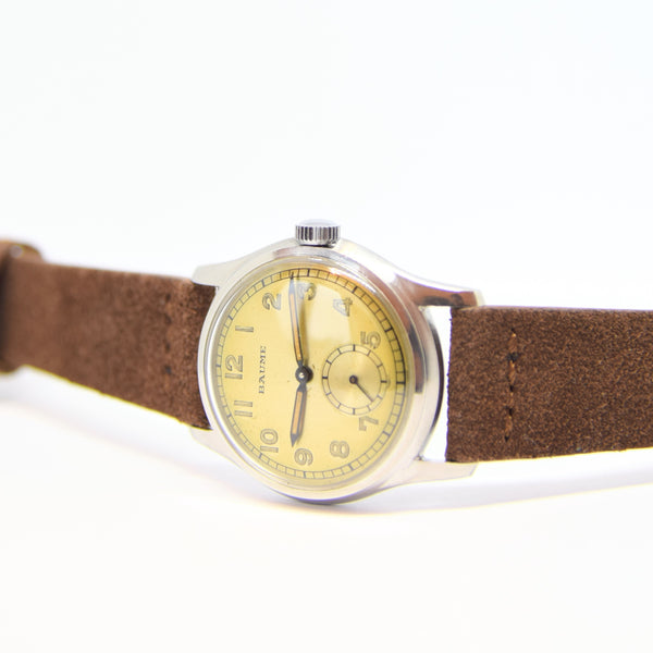 1940s Baume Manual Wind Wristwatch with Original Salmon Dial and Great Lume! UK Agent for Longines