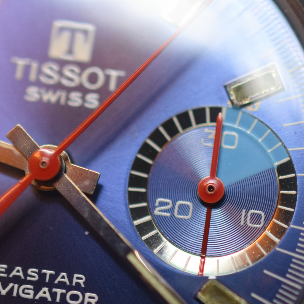 1974 Tissot Seastar Navigator Chronograph Wristwatch Model 40522 in Stainless Steel with Stunnng Blue Dial