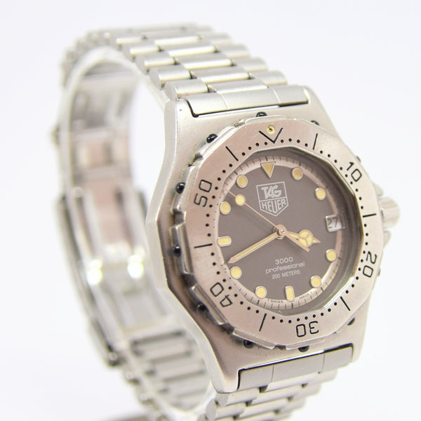 1980s TAG Heuer 3000 Series Dive Watch Model 932.213 in 34mm Stainless Steel Case on Fliplock Bracelet with Service Box