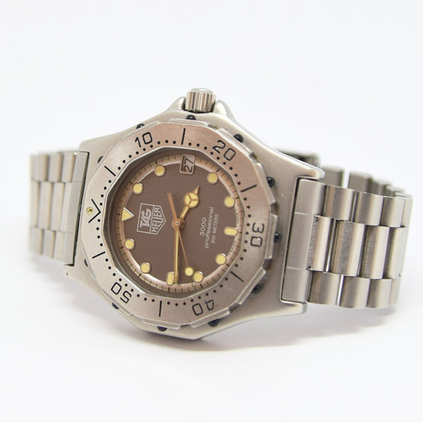 1980s TAG Heuer 3000 Series Dive Watch Model 932.213 in 34mm Stainless Steel Case on Fliplock Bracelet with Service Box