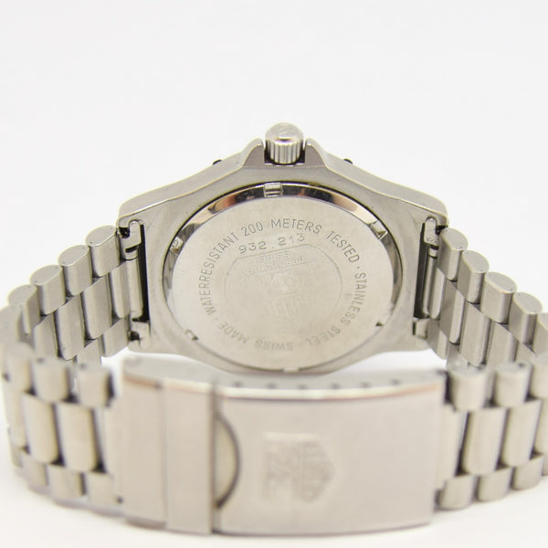 1980s TAG Heuer 3000 Series Dive Watch Model 932.213 in 34mm Stainless Steel Case on Fliplock Bracelet with Service Box