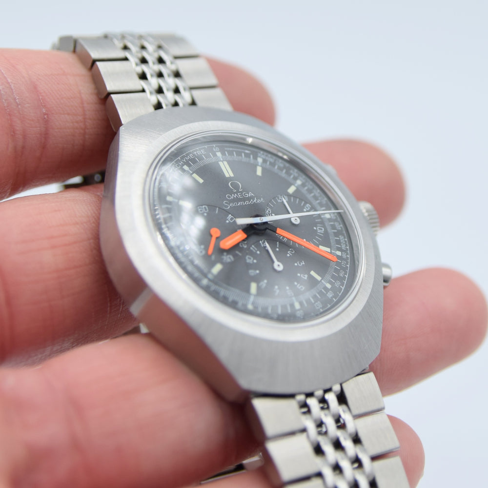 1969 Rare and Unusual Omega Seamaster Chronograph "Flat Jedi" Model 145.024 in Fine Condition with Box