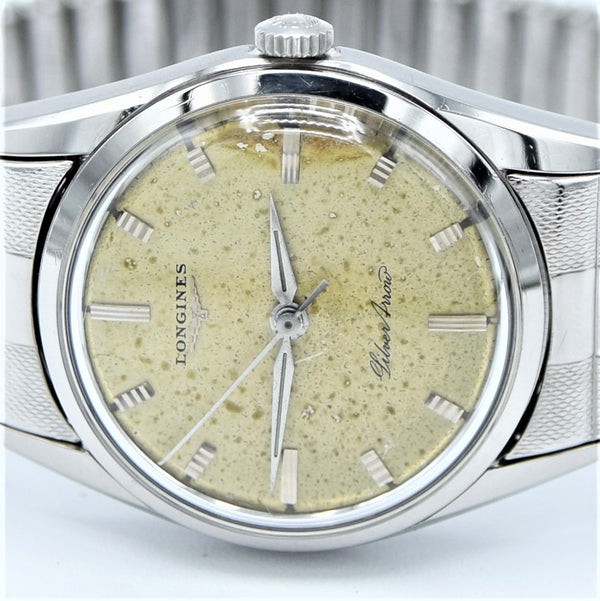 1957 Longines Silver Arrow Manual Wind in Stainless Steel on Rare Longines Fixoflex Bracelet Model 9100 & Archive Extract