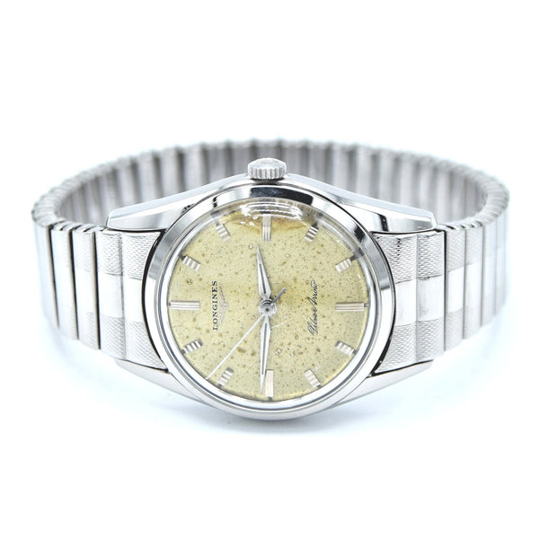 1957 Longines Silver Arrow Manual Wind in Stainless Steel on Rare Longines Fixoflex Bracelet Model 9100 & Archive Extract