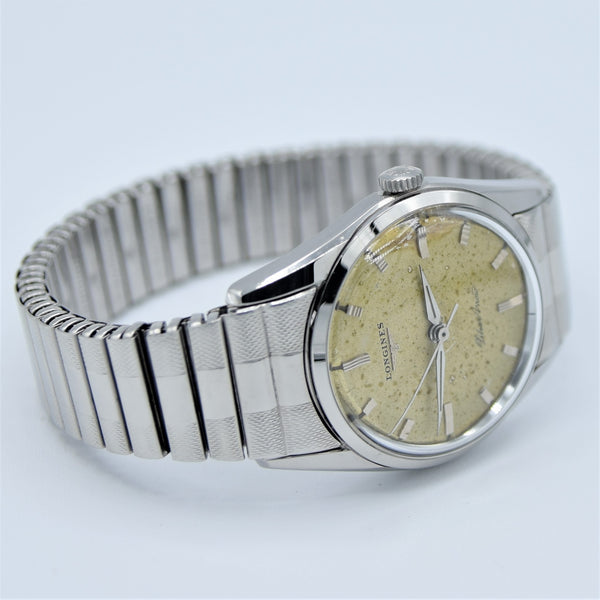1957 Longines Silver Arrow Manual Wind in Stainless Steel on Rare Longines Fixoflex Bracelet Model 9100 & Archive Extract