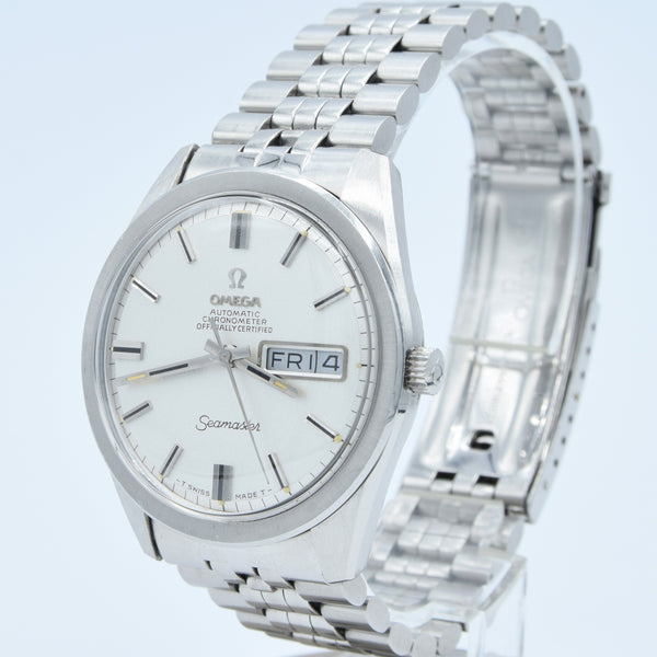 1969 Omega Seamaster Automatic Rare Chronometer Day/Date Model 168.023 with Glitter Dial in Stainless Steel on Bracelet with Box