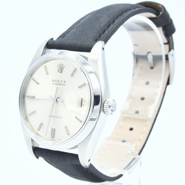1973 Rolex Oysterdate Precision Wristwatch Model 6694 with Original Silvered Dial in Stainless Steel Oyster Case on Leather + buckle