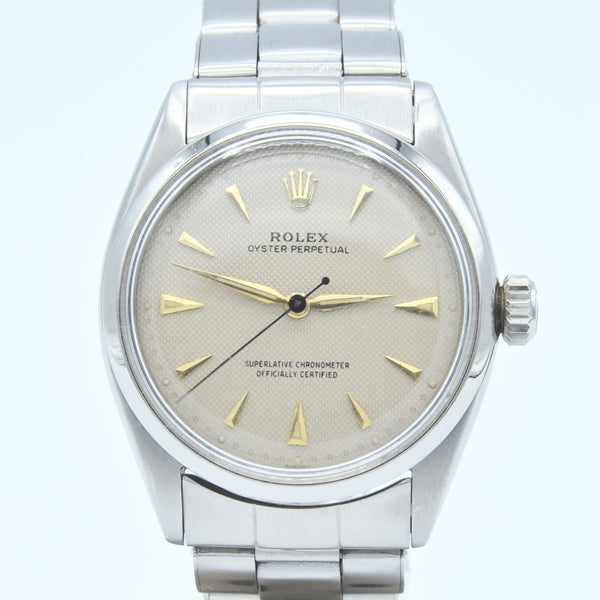 1953 Rolex Oyster Perpetual Model 6285 with Honeycomb/Waffle Dial Semi Bubble Back in Stainless Steel on Riveted Oyster Bracelet