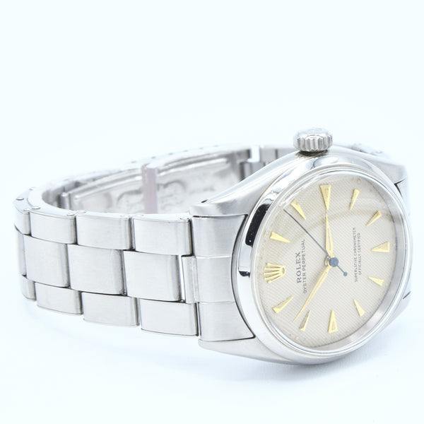 1953 Rolex Oyster Perpetual Model 6285 with Honeycomb/Waffle Dial Semi Bubble Back in Stainless Steel on Riveted Oyster Bracelet