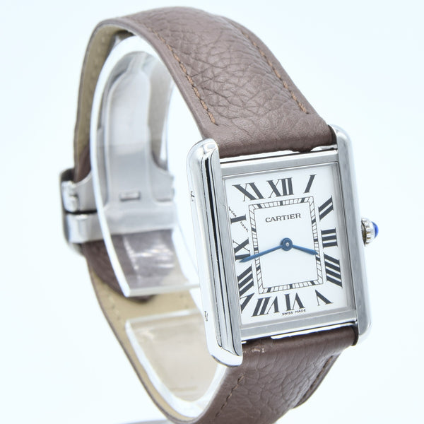 2005 Classic Cartier Ladies Size Tank Solo Model 2716 in Stainless Steel with Deployment Buckle + Box / Papers