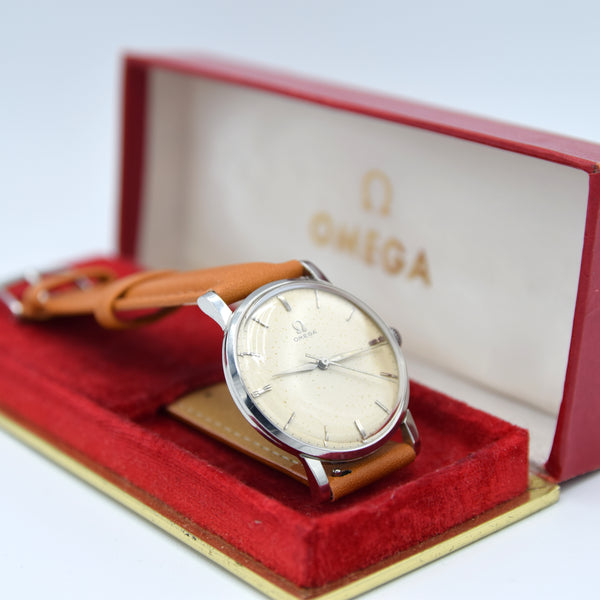 1958 Omega Manual Wind Model 14387 in Stainless Steel with Box and Buckle