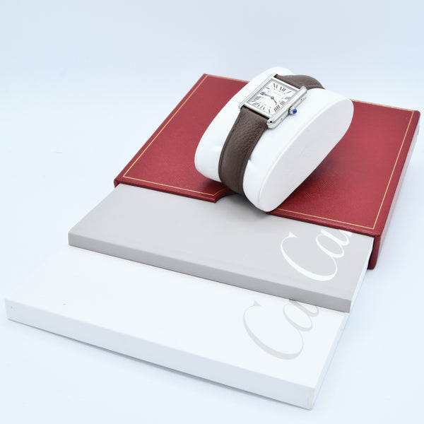 2005 Classic Cartier Ladies Size Tank Solo Model 2716 in Stainless Steel with Deployment Buckle + Box / Papers