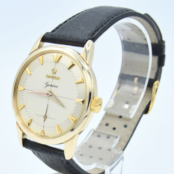 1956 Omega Geneve in Solid 9ct Gold with Original Two-Tone Dial Cross Hair Dial & Arrow Batons