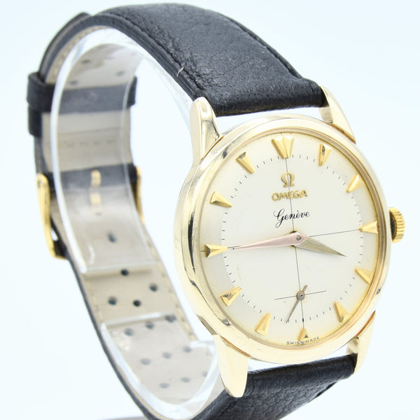 1956 Omega Geneve in Solid 9ct Gold with Original Two-Tone Dial Cross Hair Dial & Arrow Batons