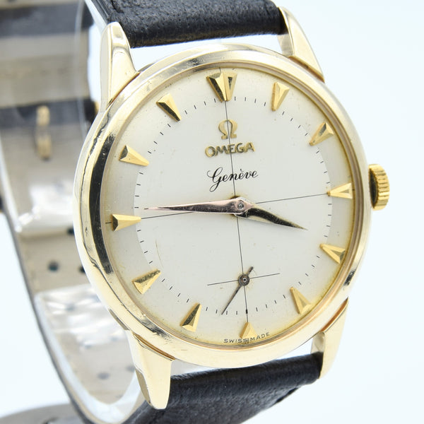 1956 Omega Geneve in Solid 9ct Gold with Original Two-Tone Dial Cross Hair Dial & Arrow Batons