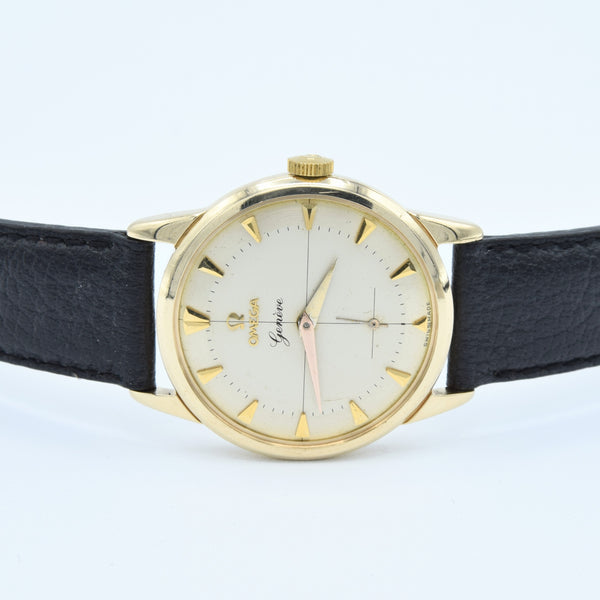 1956 Omega Geneve in Solid 9ct Gold with Original Two-Tone Dial Cross Hair Dial & Arrow Batons