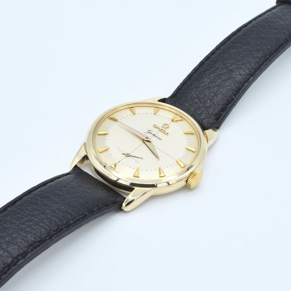 1956 Omega Geneve in Solid 9ct Gold with Original Two-Tone Dial Cross Hair Dial & Arrow Batons